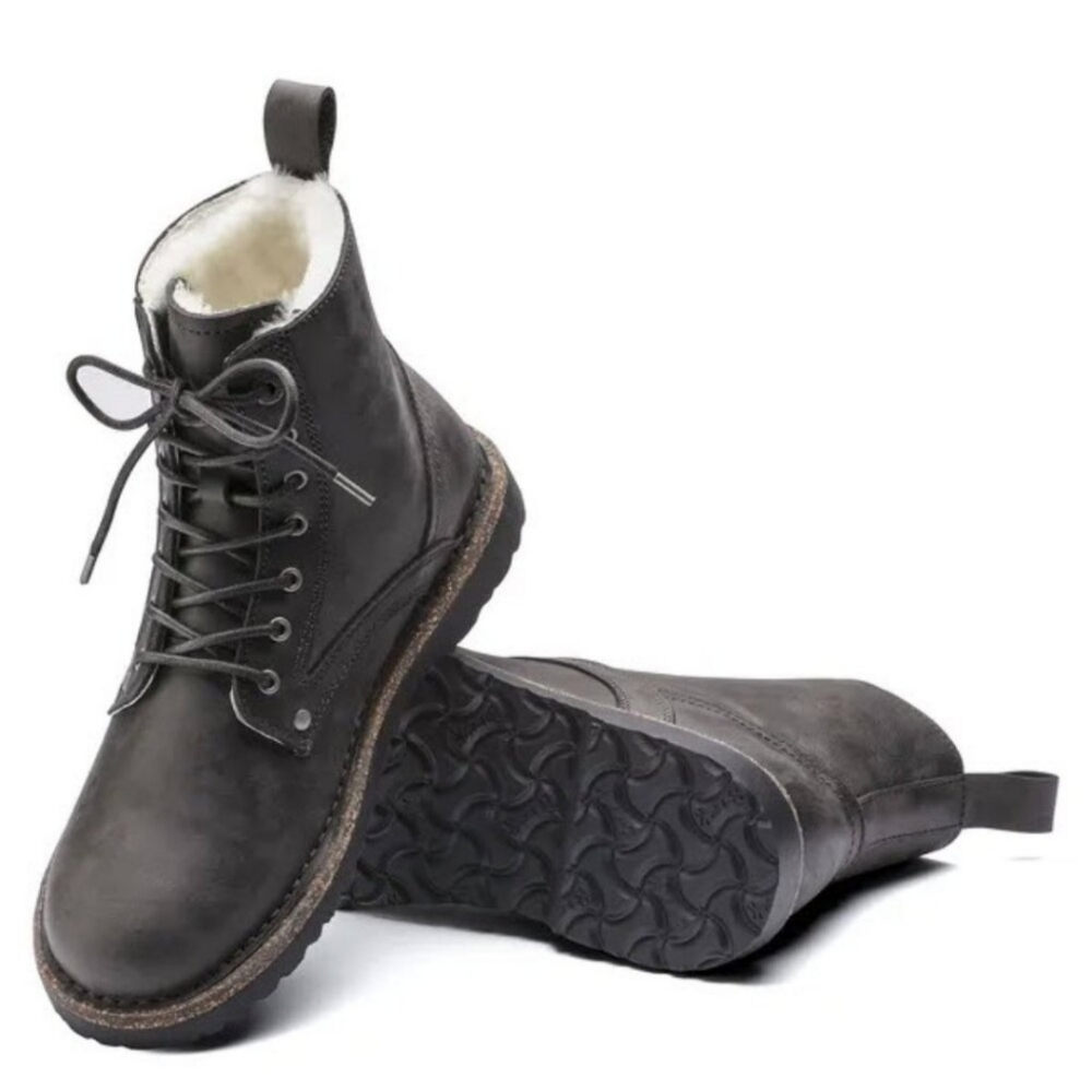 🔥🆕 Birkenstock Bryson Boots Graphite Oiled Gray Shearling Combat Winter Boots - Picture 3 of 14